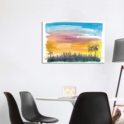 Los Angeles California Skyline In Golden Sunset Mood by Markus & Martina Bleichner - Wrapped Canvas Gallery-Wrapped Canvas Giclée