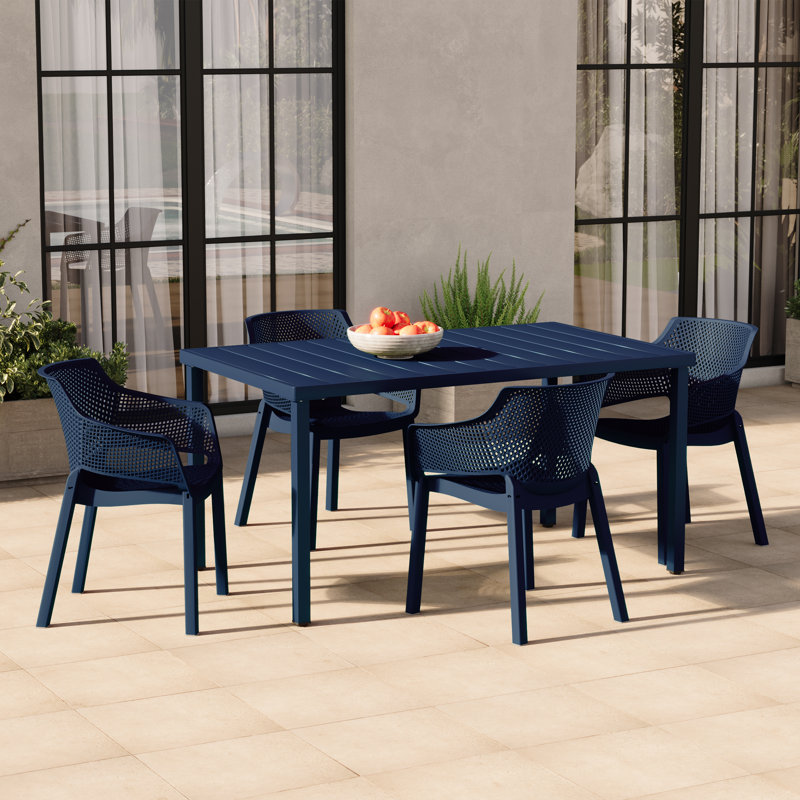 Ensemble de 4 chaises de patio empilables, Navy