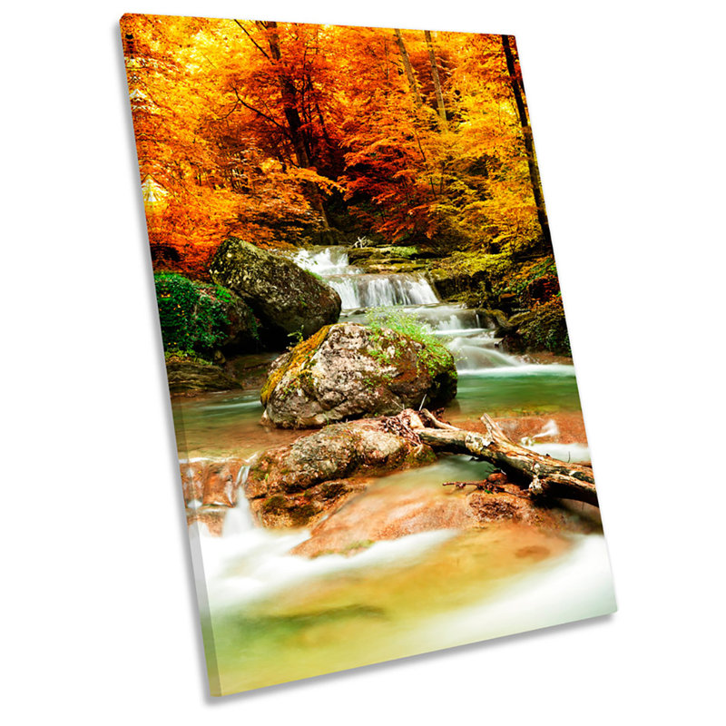 X0181 Autumn Forest Landscape River Waterfall - Wrapped Canvas Print, 48cm H x 32cm W x 4cm D