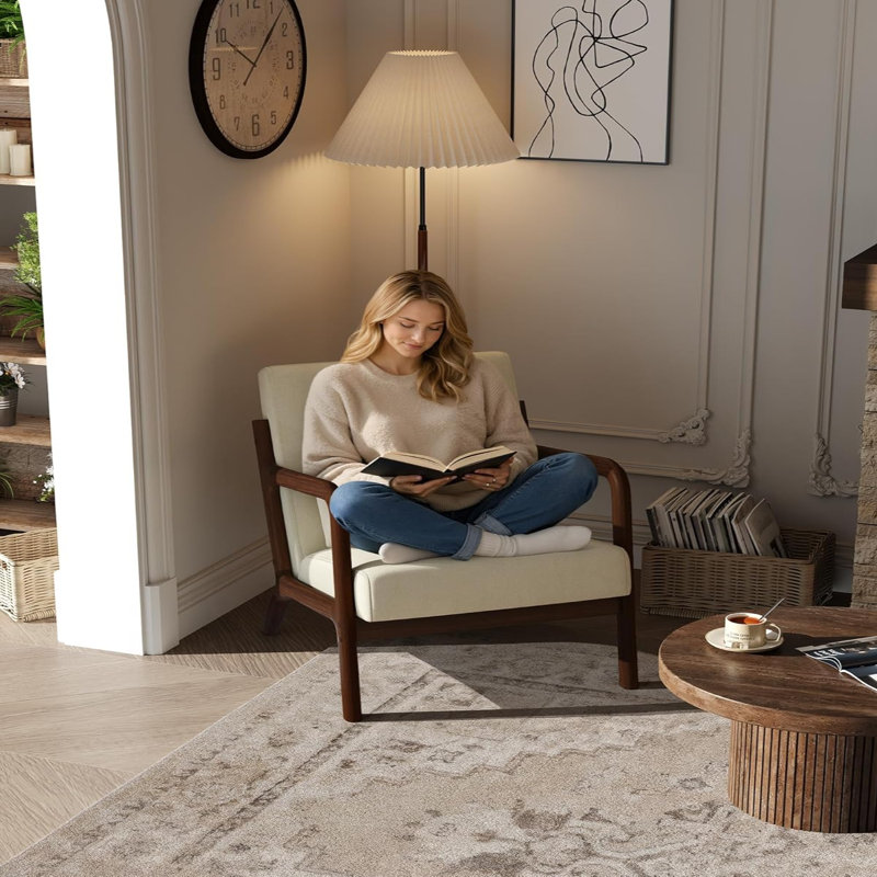 Fauteuil d'appoint en velours côtelé Mid-Century, Chenille beige