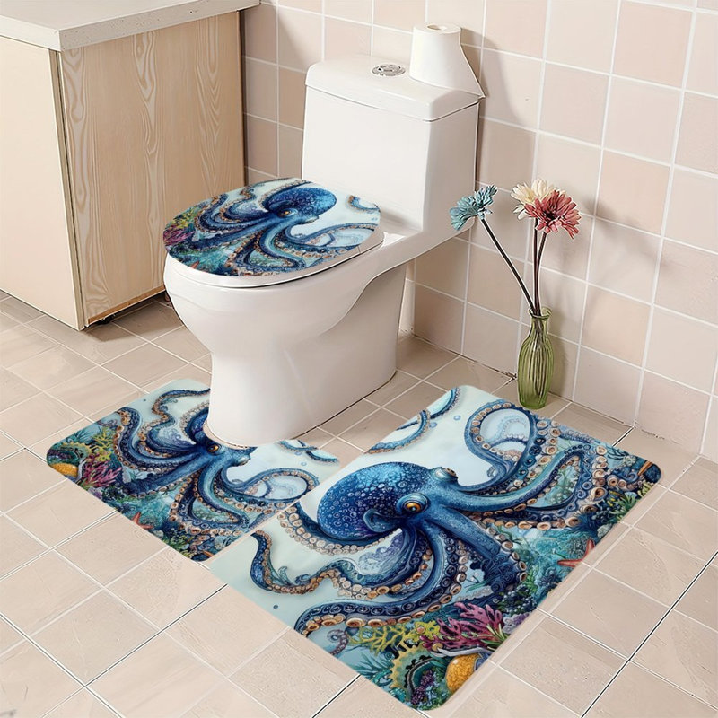 Ensemble de 3 tapis de salle de bain Blue Octopus