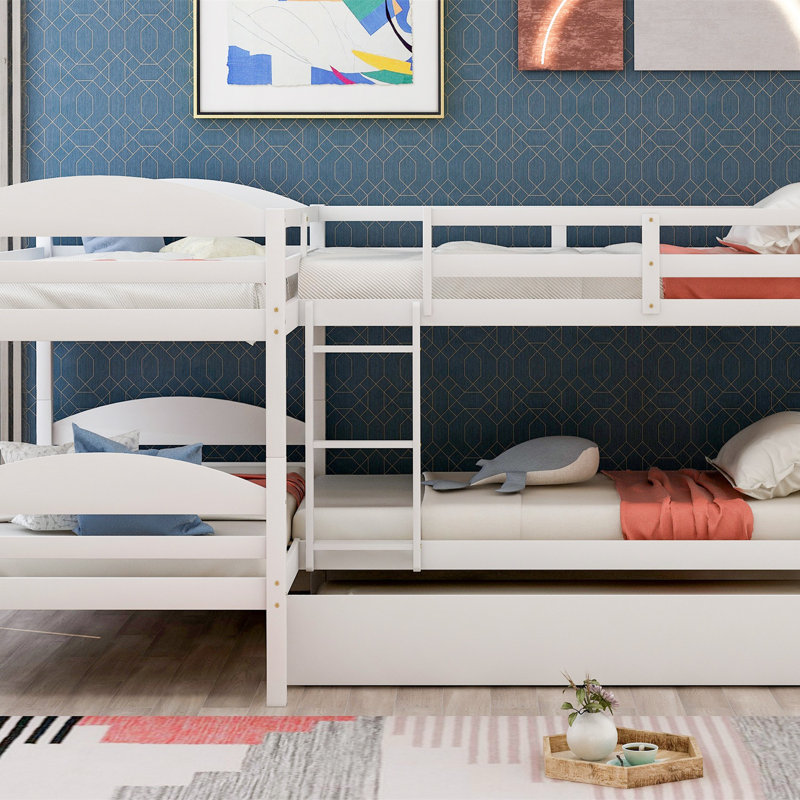 Lit simple en L avec lit gigogne, Blanc