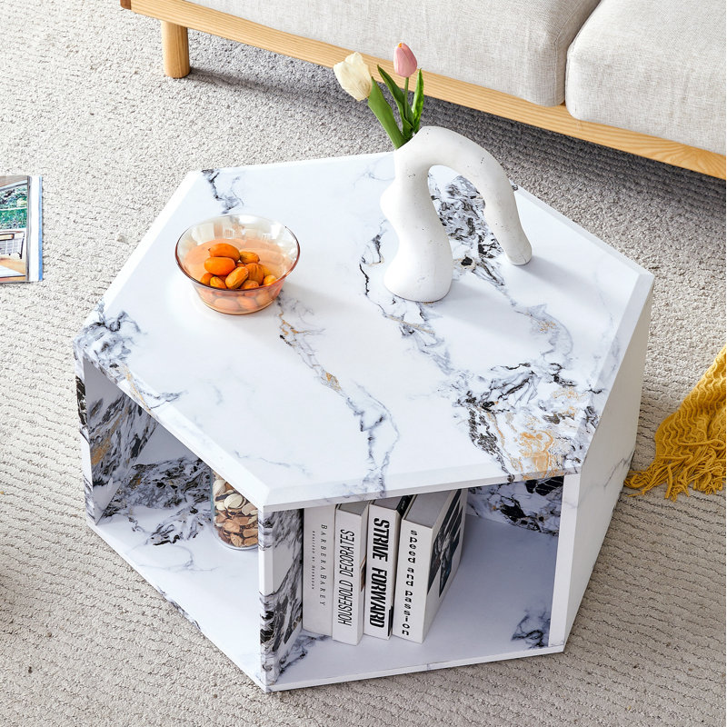 Table basse hexagonale avec espace de rangement, Blanc