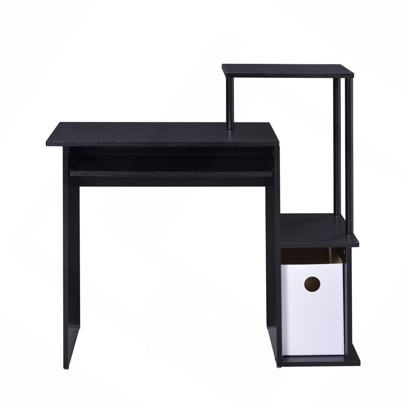 Desk,Rectangular Computer Desk With Keyboard Tray, Shelf Compartment, Black, 34.51" H x 37.53" W x 16.56" D