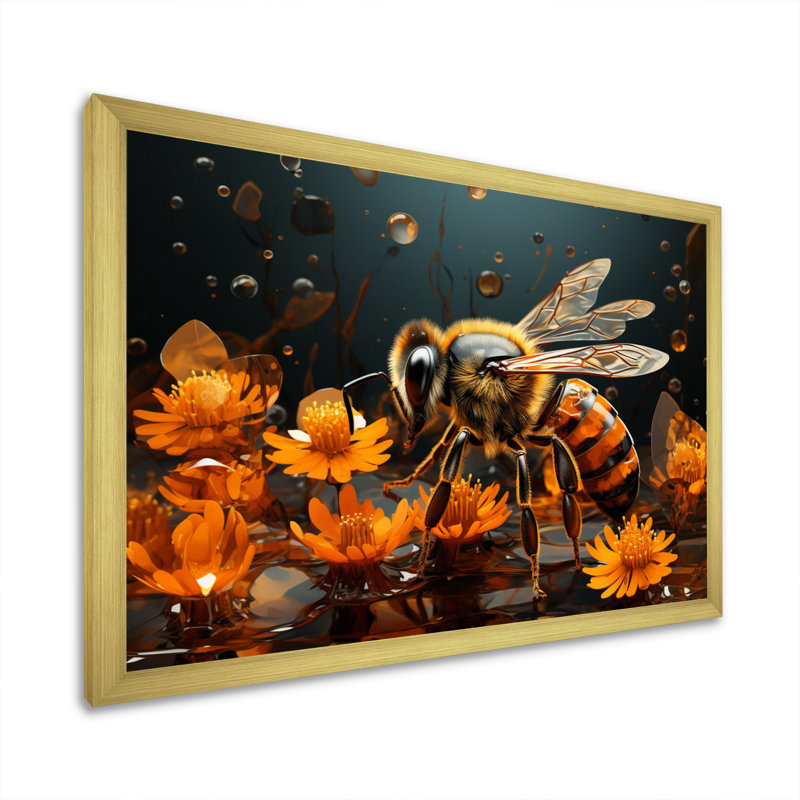 «Bee Buzzing Life», impression géométrique sur toile, Cadre flottant doré, H 12 po x l 20 po x P 1 po