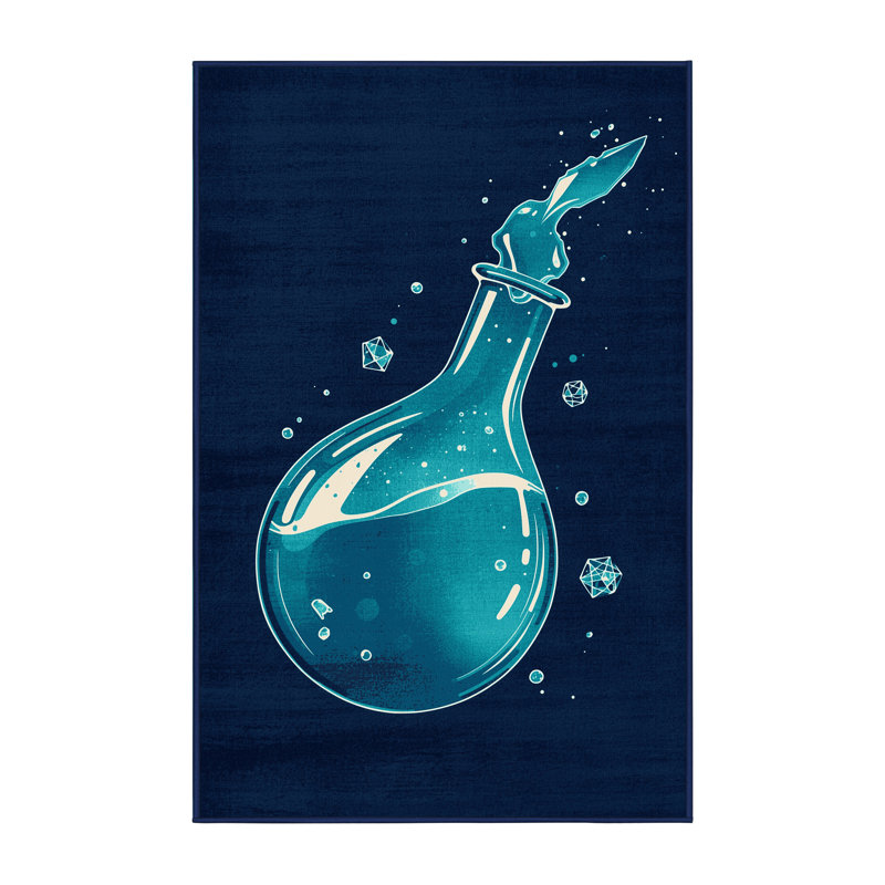 Tapis bleu moderne et contemporain lavable à la machine Ovetta Chemistry Flask, 5x8