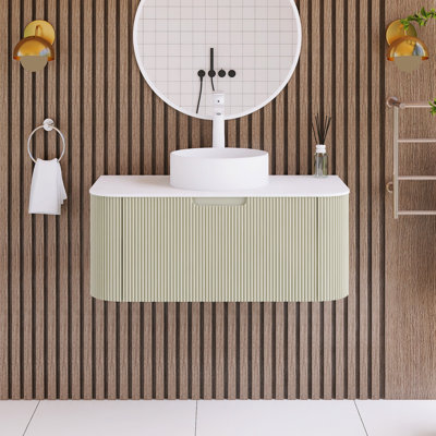 36 po Ensemble de meuble-lavabo mural W avec comptoir en marbre blanc assemblé