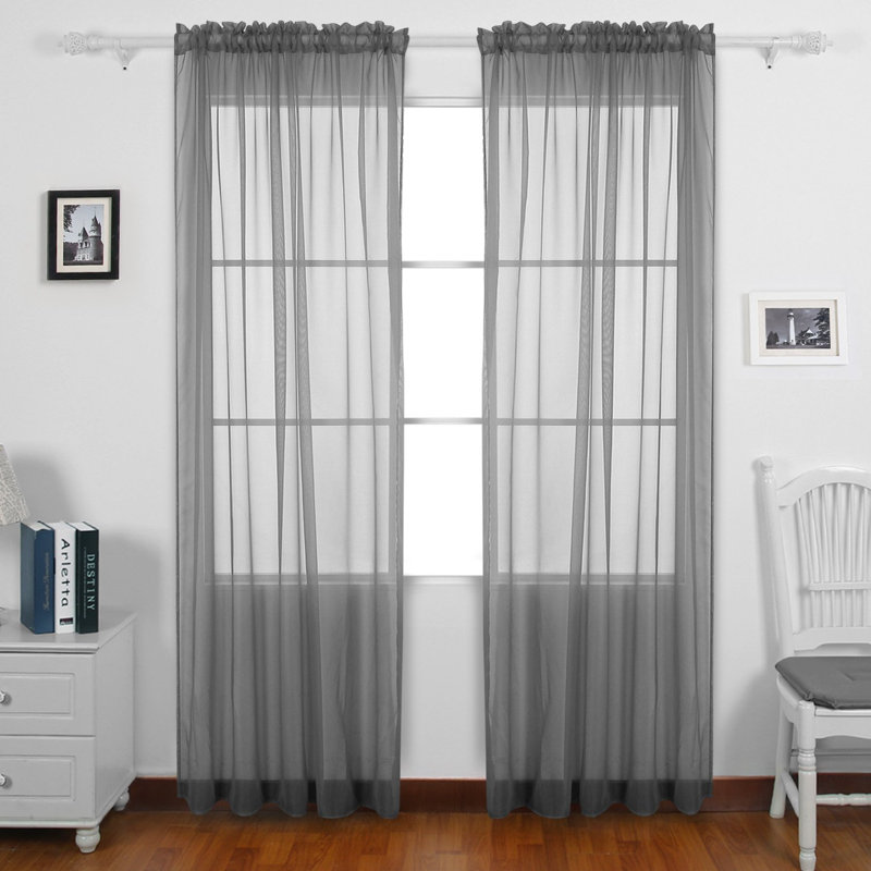 Sheer Curtains / Drapes Pair, 52" W x 95" L, Gray