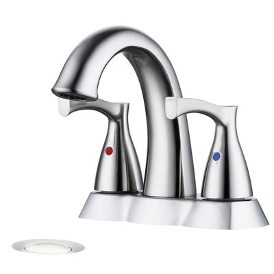 Robinet de lavabo de salle de bain en nickel brossé 4 pouces - construction en laiton, 2 poignées à levier, bonde escamotable, aérateur d'eau, aux taches et au vandalisme, installation facile et rapide avec placage en laiton massif, conception de poignée,