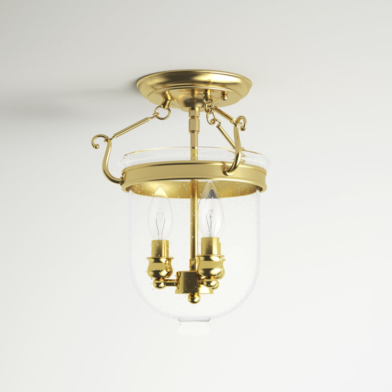Husman Glass Semi Flush Mount, 14" H x 10" W x 10" D, Polished Brass