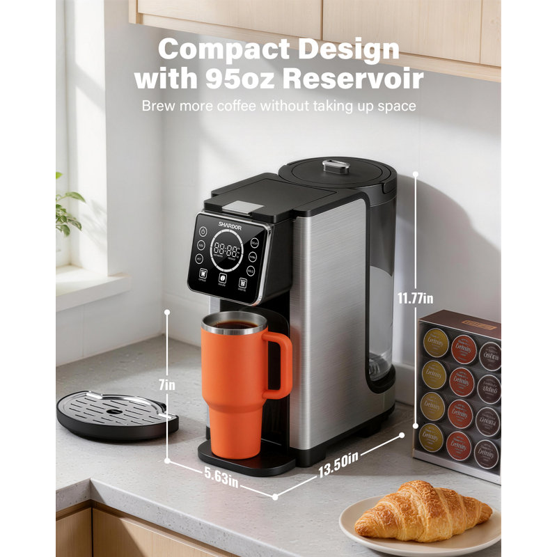  2-in-1 Coffee Maker for Capsules & Grounds, Programmable 5 Cup Drip Coffee Machine with 95oz Reservoir, Hot & Iced Coffee Brewer, Stainless Steel Thermal Carafe, Strong Brew, Black.