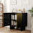 Modern Matte Black 2-Door Accent Cabinet with Gold Wire Mesh & Push-to-Open