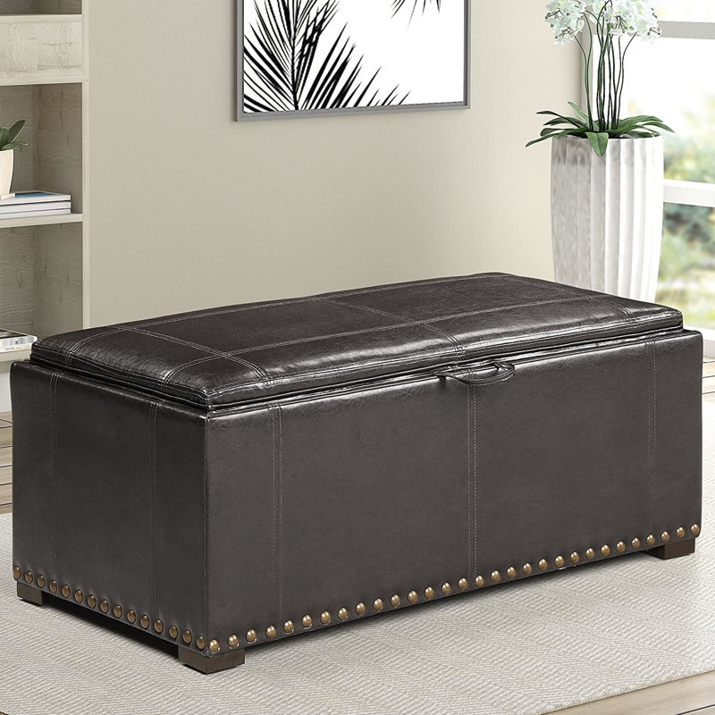 Banc de rangement en cuir avec 2 repose-pieds latéraux