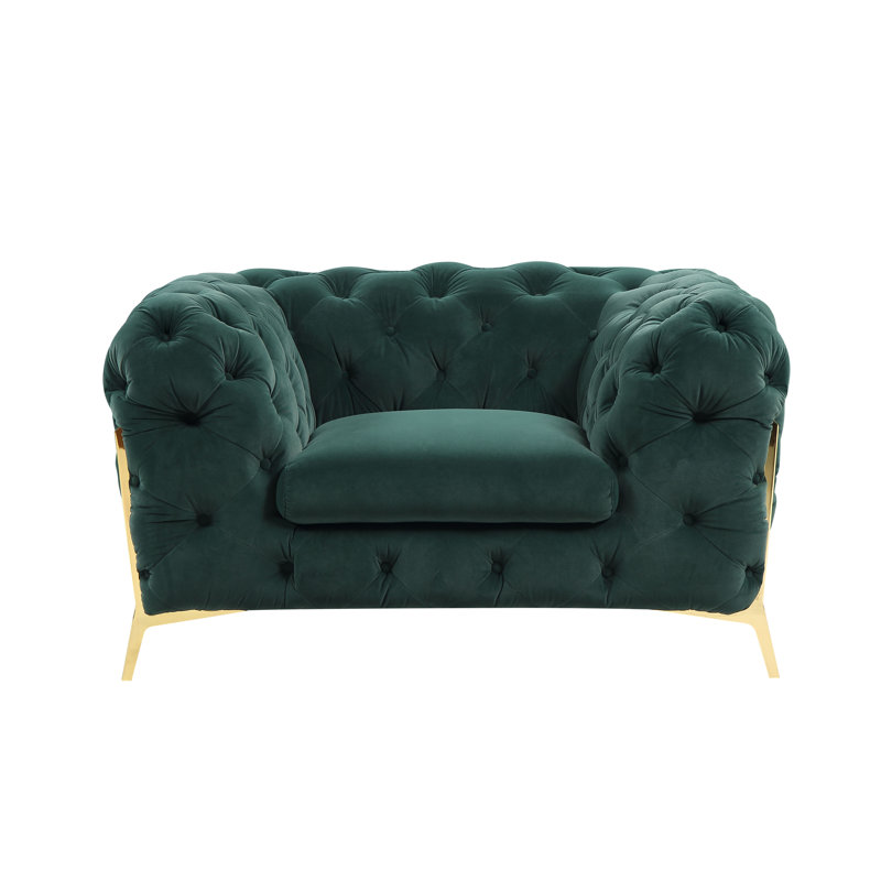 Whately 50'' Wide Tufted Velvet Armchair, Emerald Green Velvet