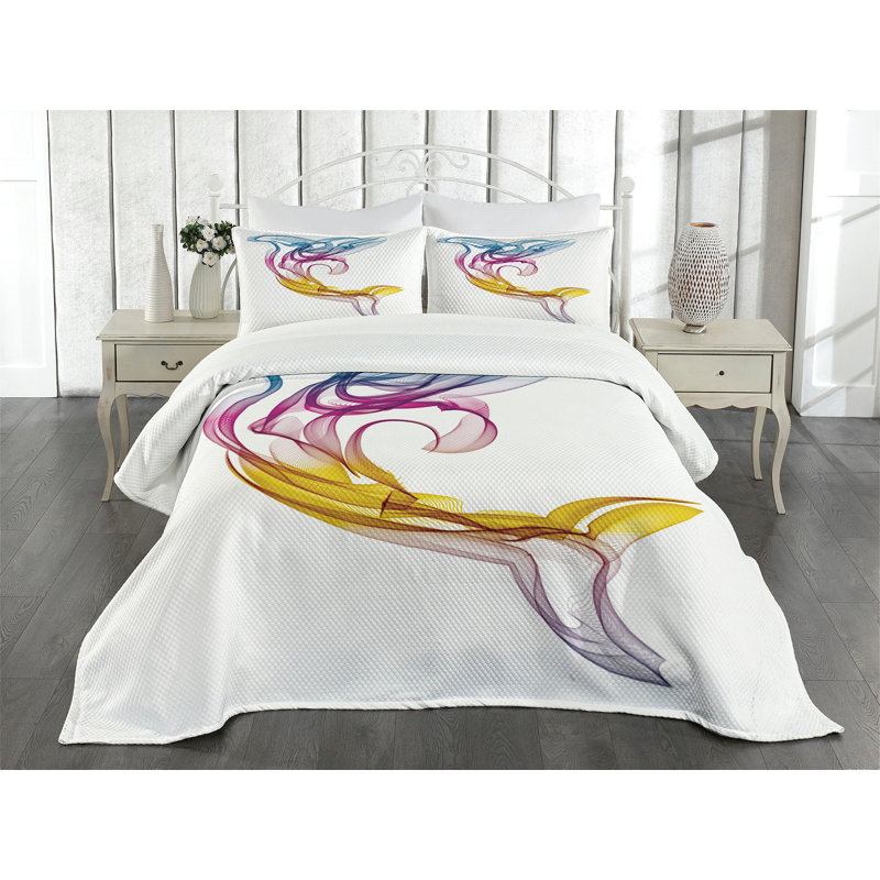 Ambesonne Abstract Art Bedspread Set Aquatic Dolphin Multicolor, King Coverlet / Bedspread + 2 Standard Shams
