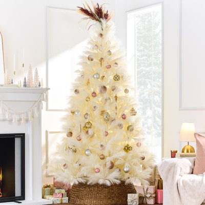 Premium Artificial Ivory Pampas Christmas Tree Holiday Decor W/ Foldable Metal Base