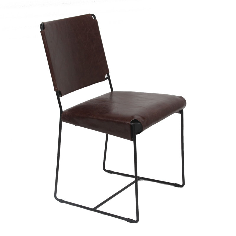 New York Upholstered Dining Chair, Leather Chocolate