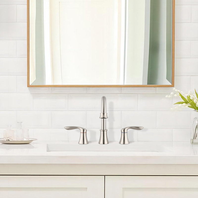 Widespread 2-handle Bathroom Faucet with Drain Assembly, Brushed Nickel