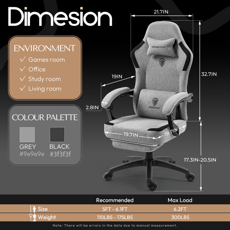 Dowinx Fabric Gaming Chair with Pocket Spring Cushion, Breathable Computer Chair, 300Lbs, Gray