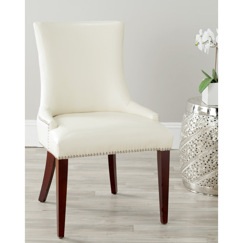 Alpha Centauri 16.7'' H Leather Upholstered Side Chair, Flat Cream