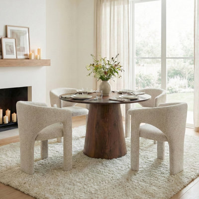 5-Piece Modern Round Dining Set With 46" Pedestal Table & Upholstered Barrel Chairs