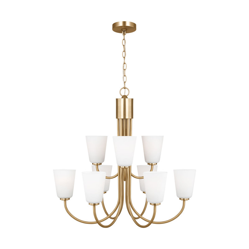 Miles Nine Light Chandelier from Generation Lighting , Satin Brass
