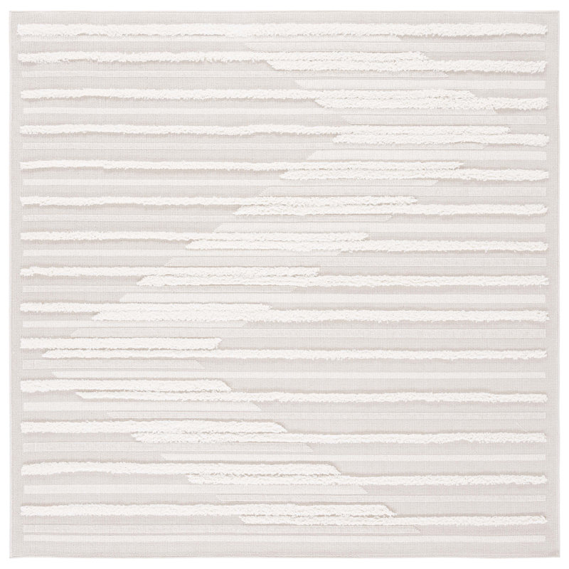 Anabeth Striped Polyester High-Low Pile Area Rug, Square 6'7"