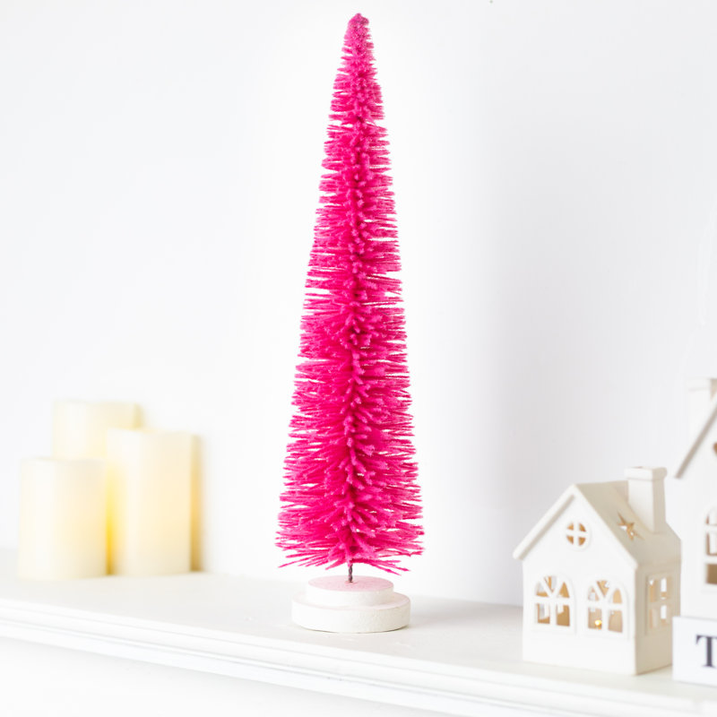 Mini sapin de Noël artificiel à embout de bouteille avec base en bois - 16 po - Rose