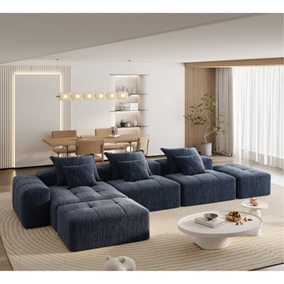 Modern Oversized Modular Sectional Sofa,Sparkling Chenille Fabric Soft Cushion Sofa With 6 Pillows,6 PCS DIY Combination Tufted Sofa,No Assembly Required,BLUE