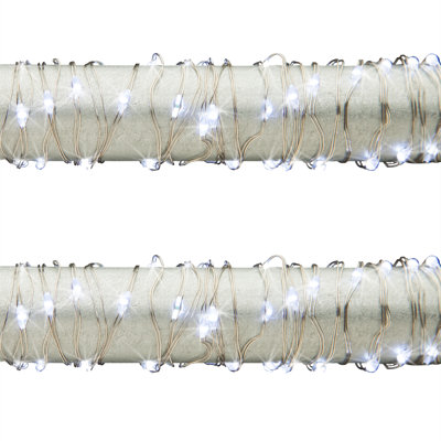 Set of 3 Battery-Operated Cool White Micro LED Light Strings – 5-Foot Indoor Fairy Lights with Gold Wire and Automatic Timer