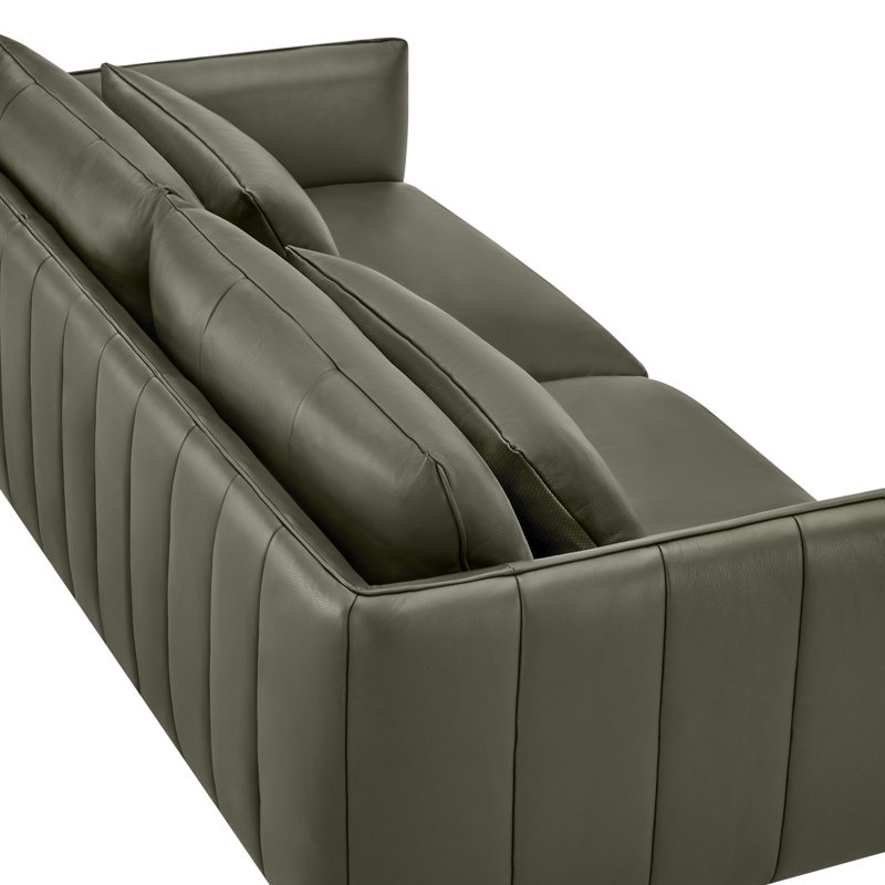 Rae 84'' Genuine Leather Upholstered Sofa, Olive