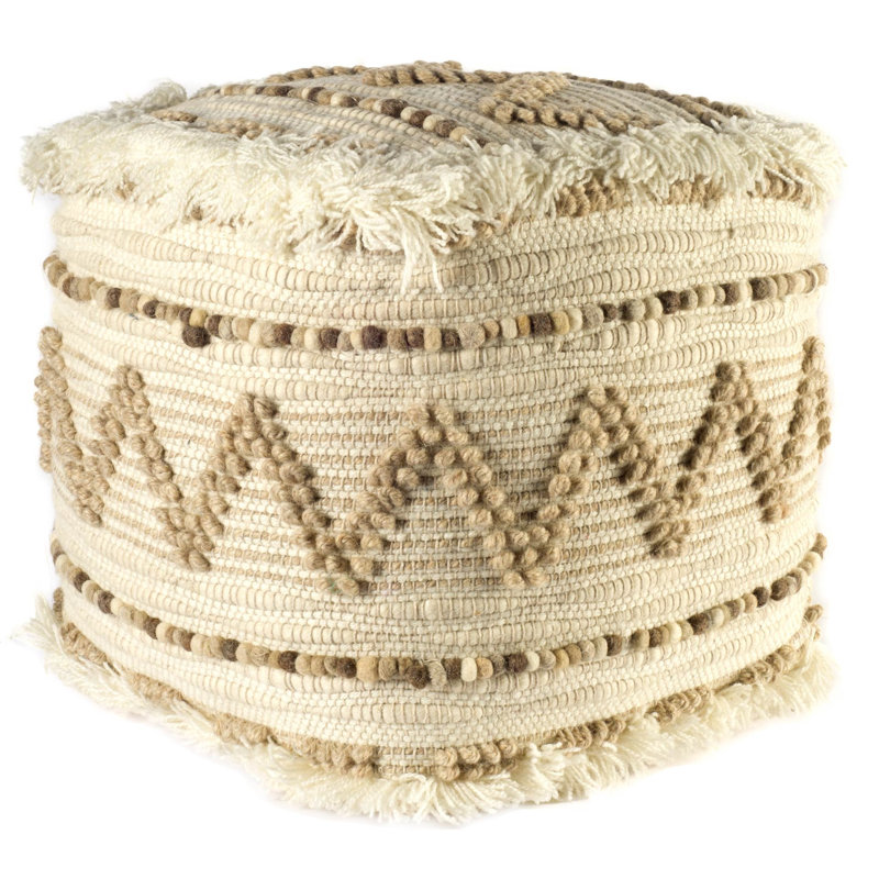 18" Beige Geometric Cube Ottoman