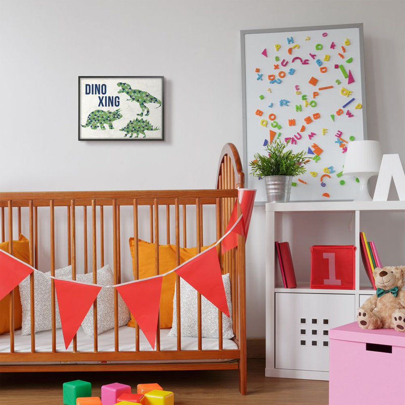 «Lamanna Dino Crossing Dinosaur Kids», art textuel, H 11 po x l 14 po x P 1,5 po, Giclée encadrée noir minuit