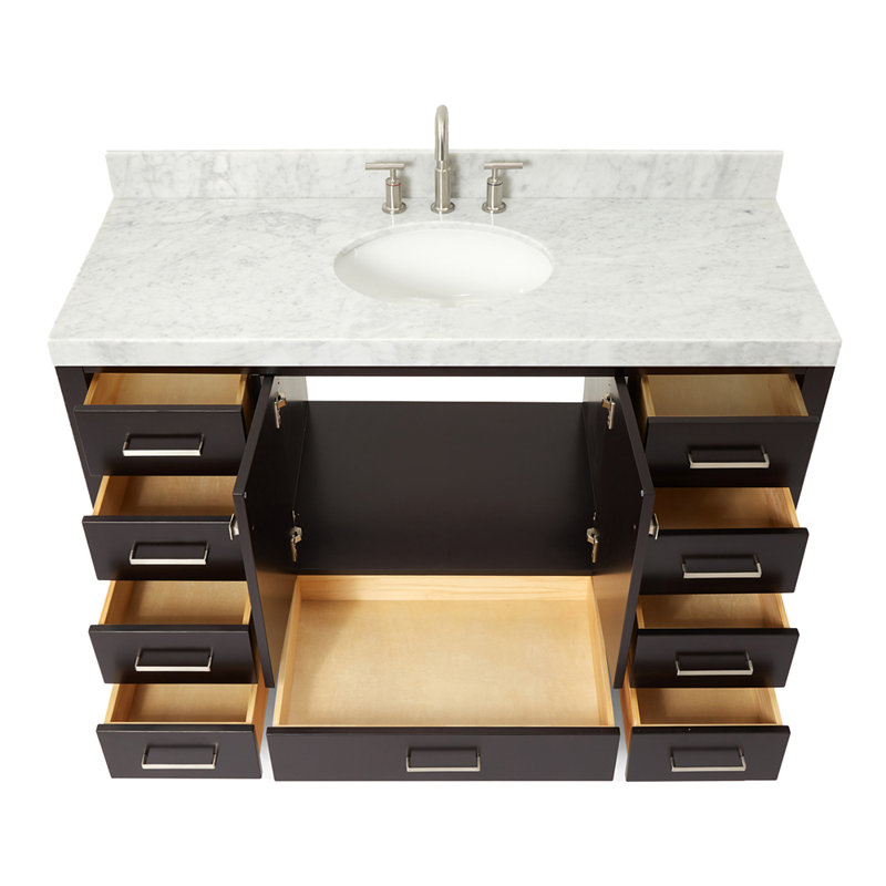Flynt 49" Single Bathroom Vanity Set, Brushed Nickel, Carrara White, Espresso