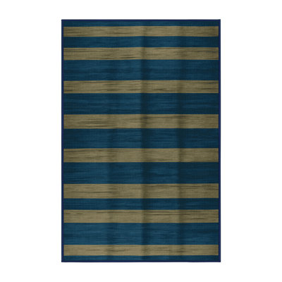 Tapis bleu à rayures horizontales lavable à la machine