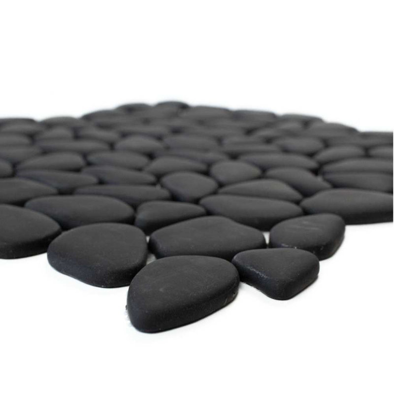 Huron Glass Pebbles Mosaic Tile, Black