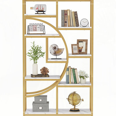 5-Tier  Corner Etagere Bookshelf With 9 Open Shelves Storage Organizer For Living Room, Bedroom