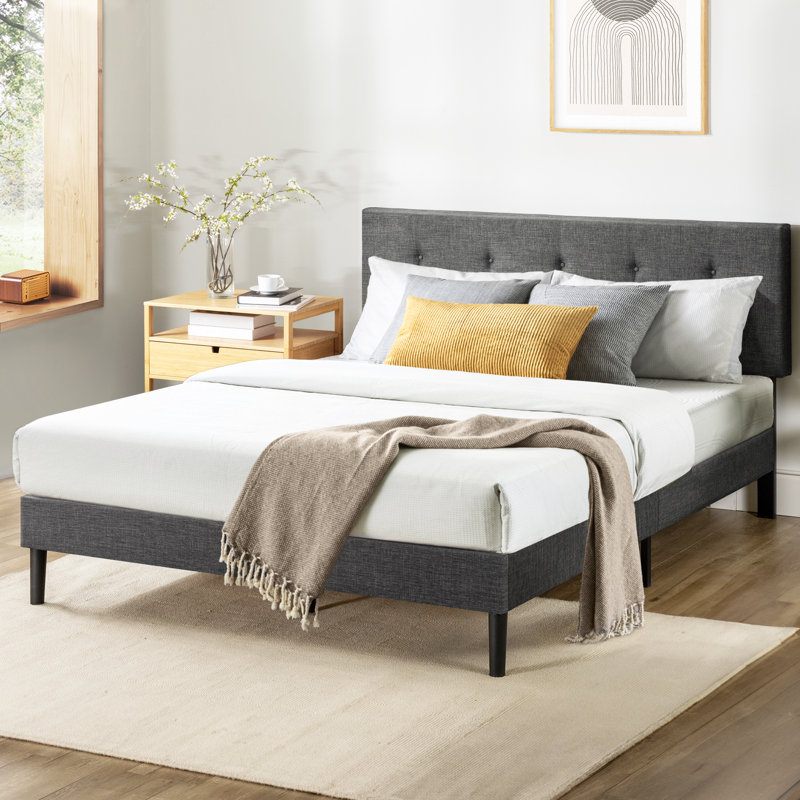 Artiomas Tufted Upholstered Platform Bed, King, Gray