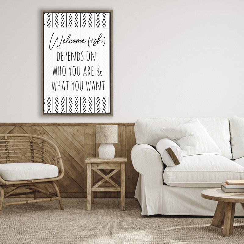 Cadre flottant Welcome-Ish Depends On ..., design par Lux + Me Designs, H 31 po x l 21 po, Cadre flottant orme Montalcino