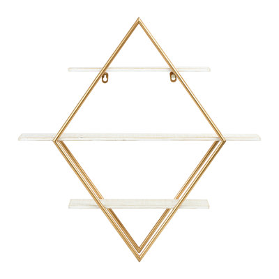 Wood and Gold Diamond Wall Shelf