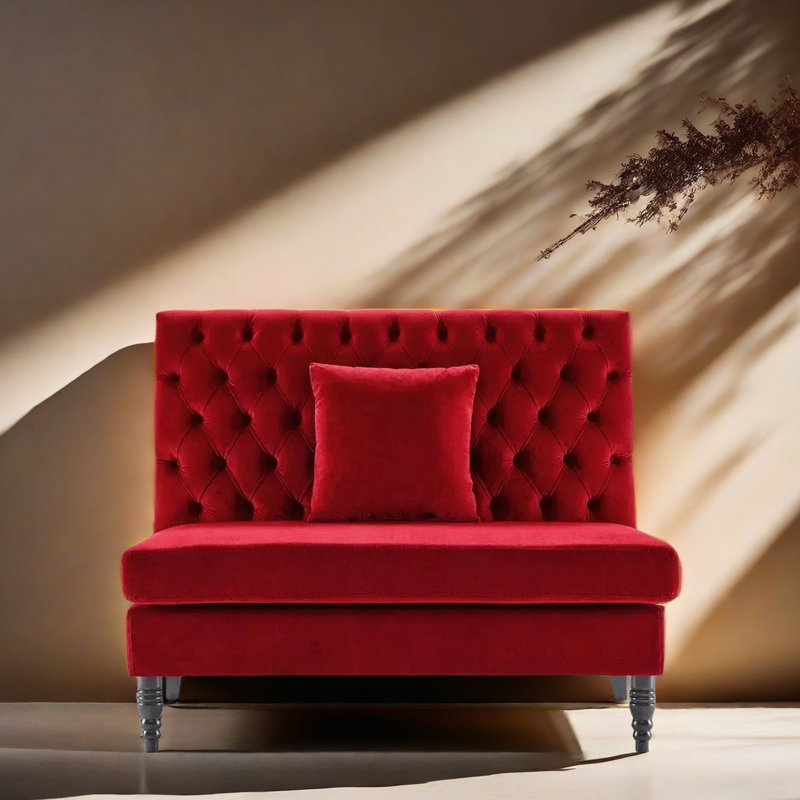 Banc rembourré en velours, Rouge, 55 po de largeur