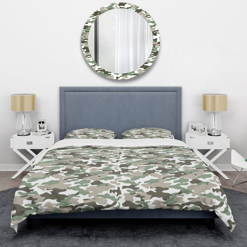Camouflage vert et blanc - ensemble de housse de couette abstrait - microfibre de polyester