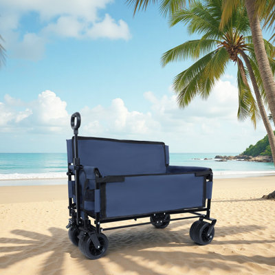 3-In-1 Convertible Folding Wagon Cart With Bench Seat & Storage - 500Lbs Heavy-Duty Utility Wagon, 180L Capacity All-Terrain Wheels For Camping, Beach, Sports, Garden