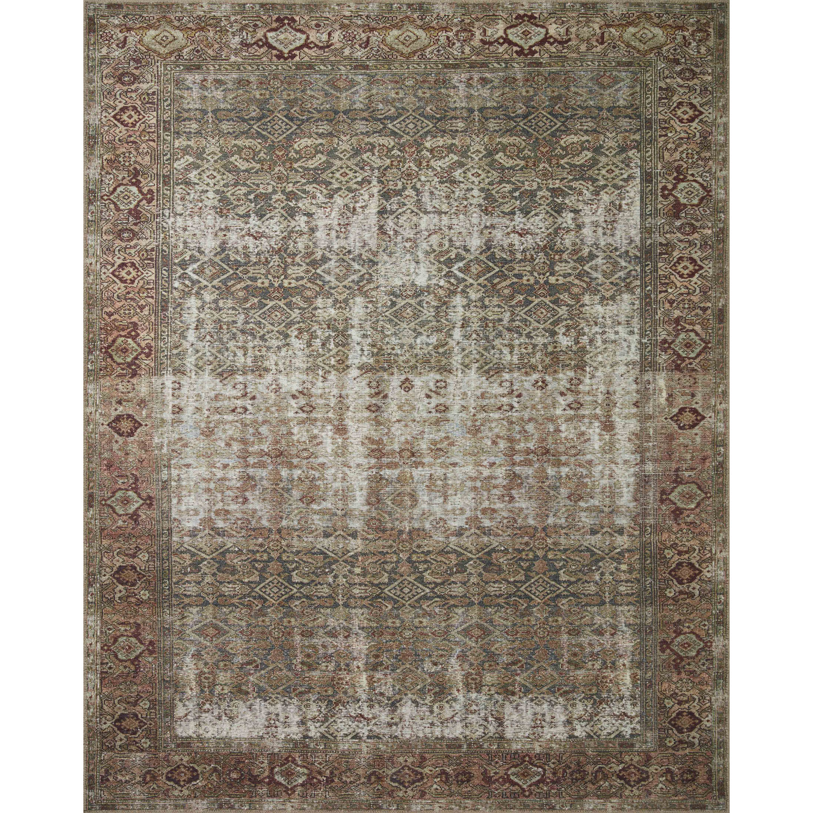 Georgie Oriental Moss/Salmon Area Rug, Rectangle 2'3" x 3'9"