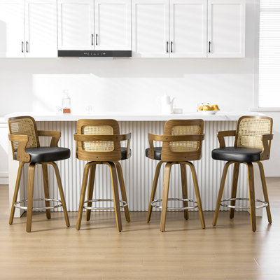 26.77" Upholstered Cane Back Counter & Bar Stool With Armrest