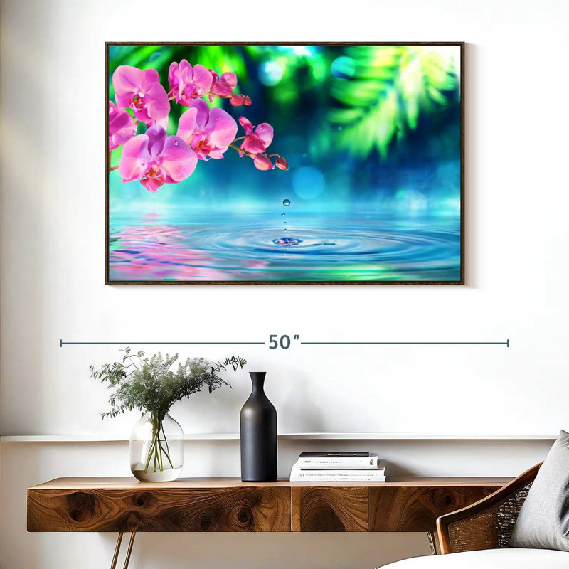 Orchidée zen, Cadre flottant noyer, 40 po x 27 po