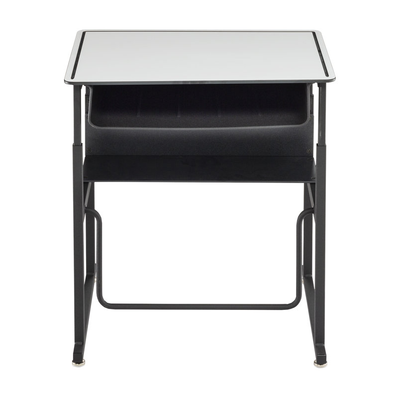 Adjustable Height Black Steel Desk with Drawer and Filing Cabinet