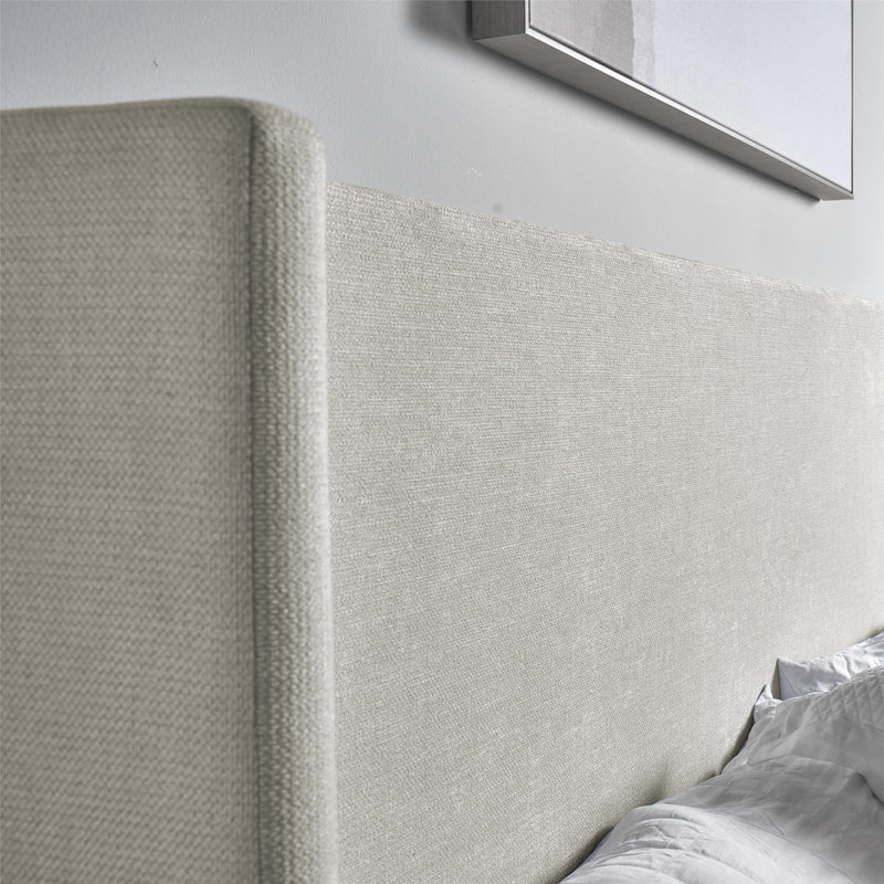 Ana King Upholstered Wingback Bed, Textured Ivory Canvas