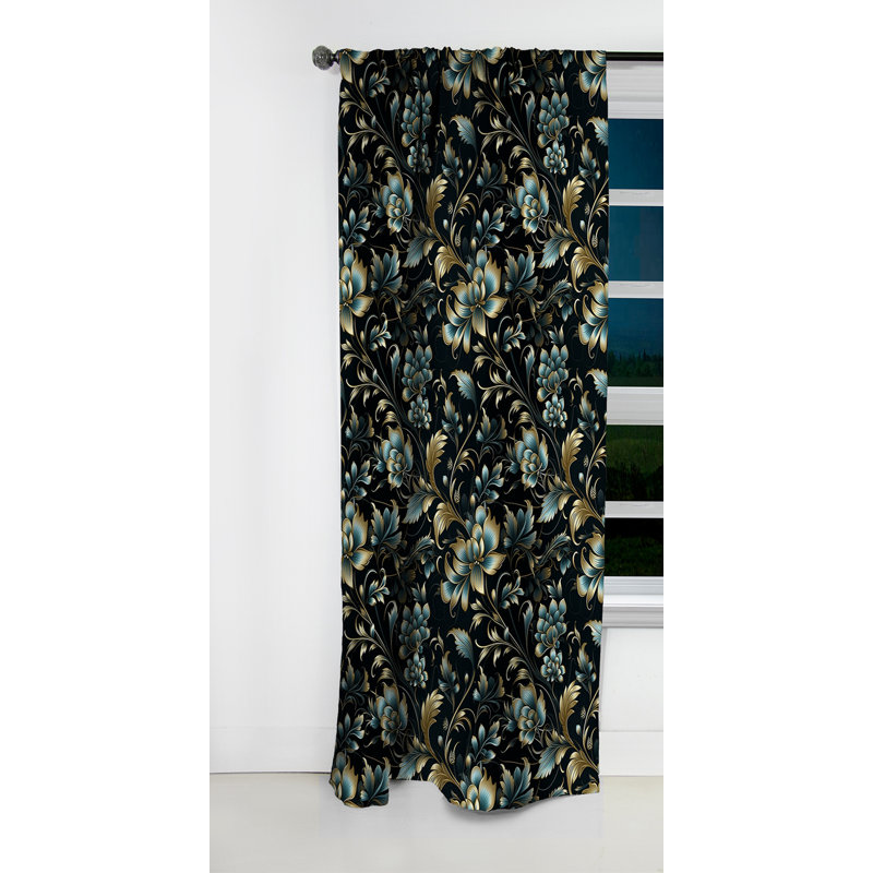 Or et bleu Luxury Damask Symphony II - Rideau damassé - Rideau occultant - 1 panneaux, L 52 po x L 84 po