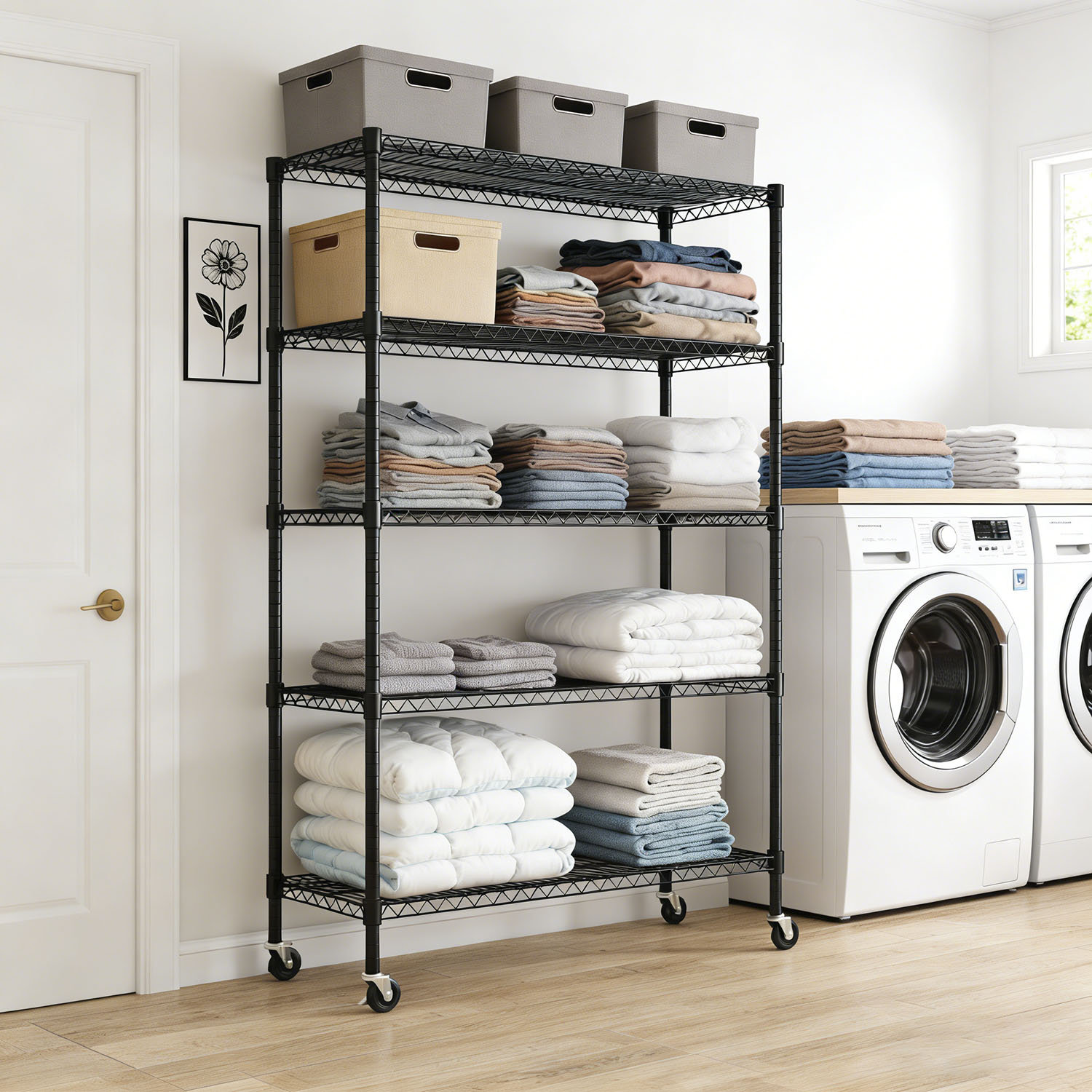 Rebrilliant Heavy-Duty Height Adjustable Shelving Unit With Wheels